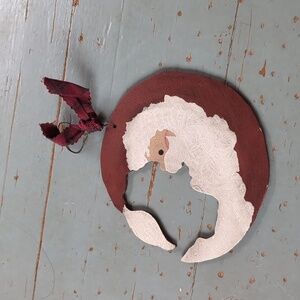 Primitive Santa Claus moon wooden ornament